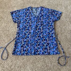 Women’s blue floral scrub top size XS